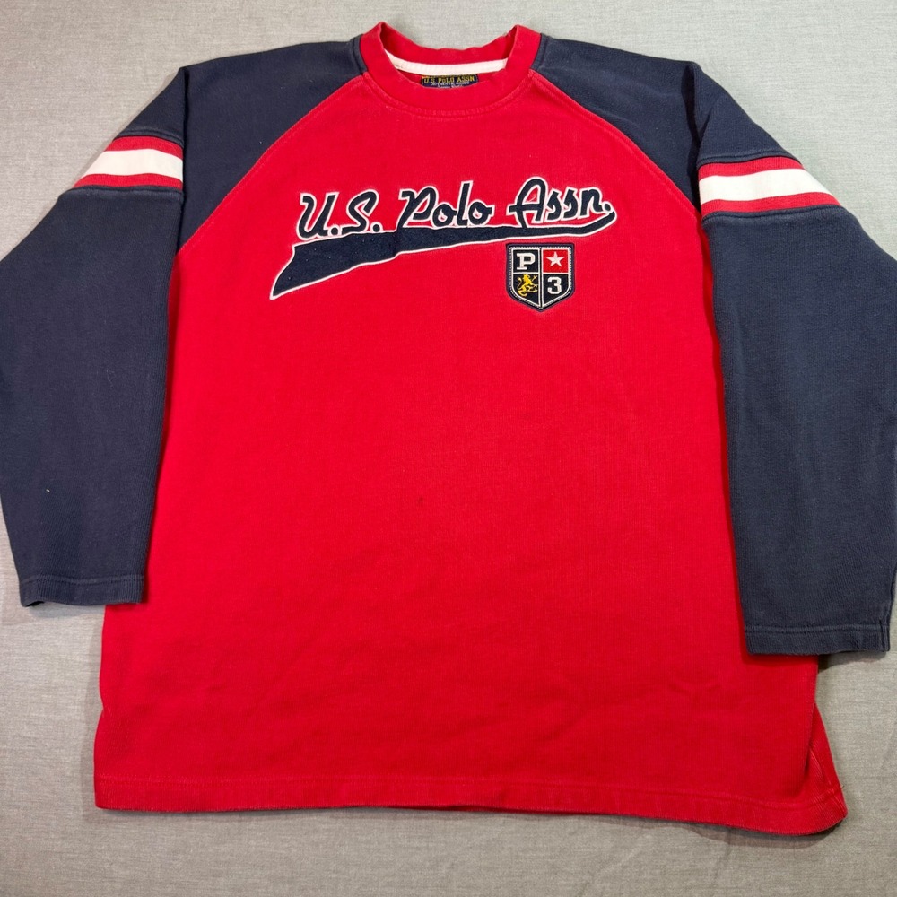 U.S. Polo Assn Sweatshirt Mens XL Red Navy Excellent Embroidered Raglan Logo